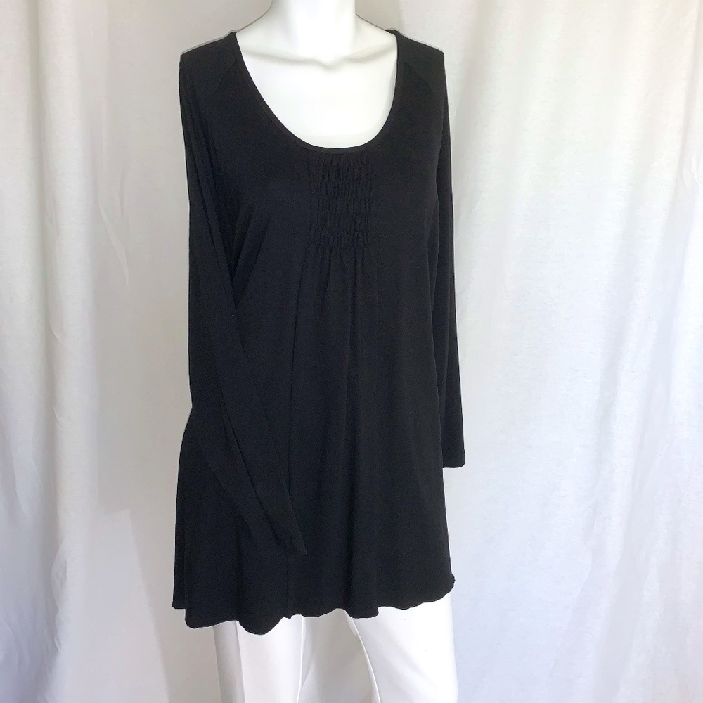 NWT Exelle Black Long Sleeve A-Line Top Stretchy Jersey Material Size 18 / 20